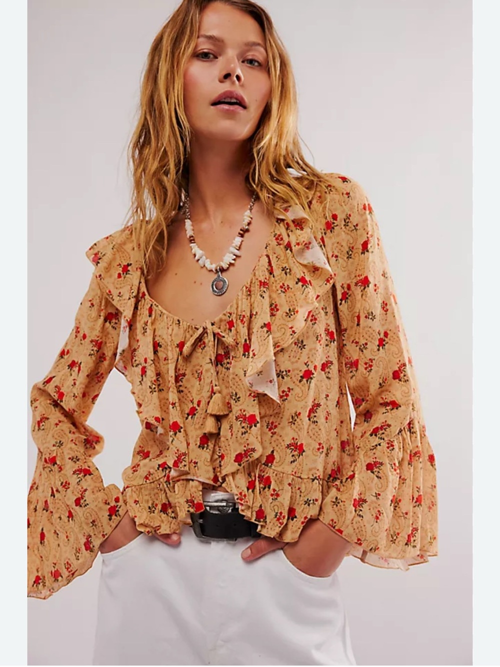 SPELL Fleur Frill Blouse Boho Floral Goddess Coquette Cottagecore Romantic XL